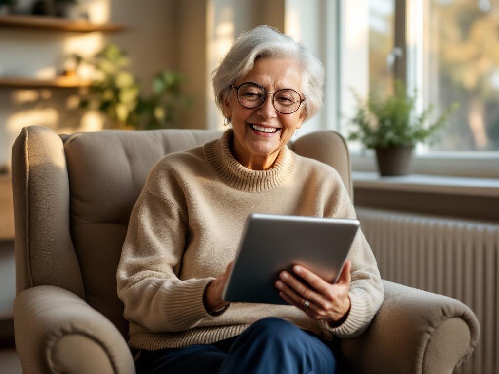 Personne âgée utilisant une tablette